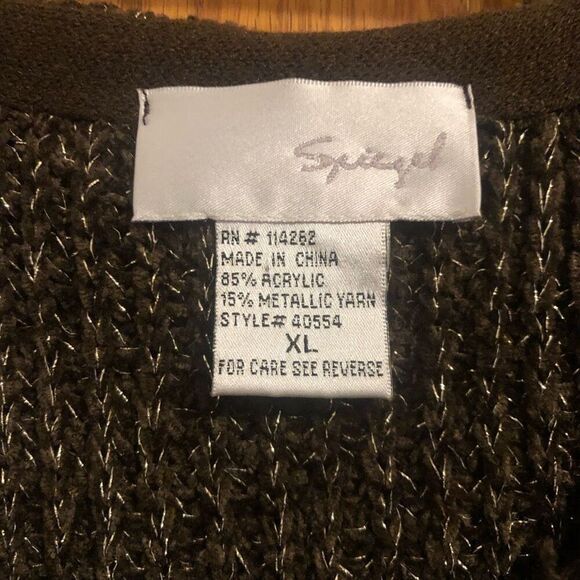 Spiegel Women’s Size XL Brown Metallic Chunky 3/4 Bell Sleeve Cardigan - Picture 8 of 9